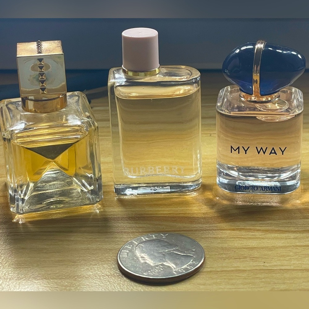 Set of three designer perfumes Burberry her, Valentino, Giorgio Armani My Way